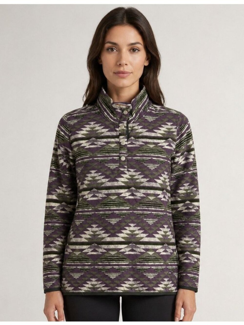Orvis Women's Outdoor Quilted Snap Sweatshirt Aztec Purple Green Size Large